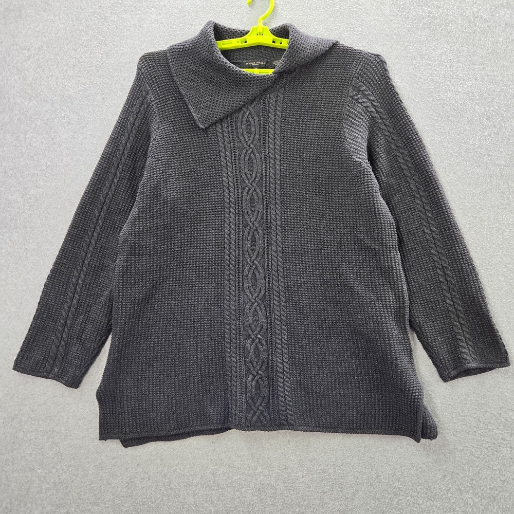 Jeanne Pierre Women Sweater 2x Gray Cable Knit Cowl Neck